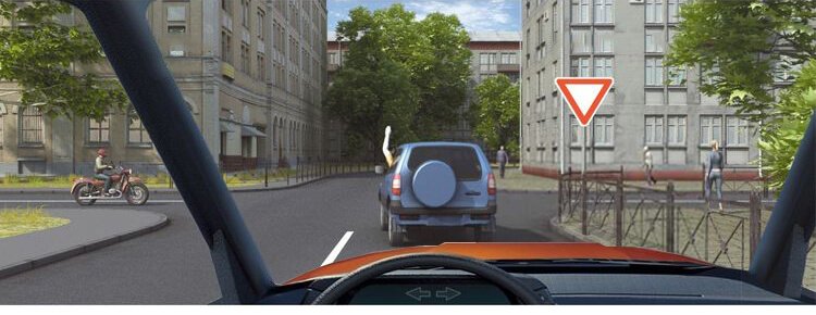 Билет 2, вопрос 7 ППД: Что обозначает сигнал в виде поднятой вверх руки?