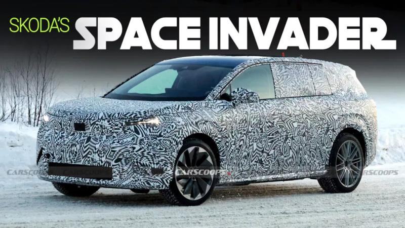 Фотошпионы засняли Skoda Space 2026: первый взгляд на флагманский семиместный кроссовер